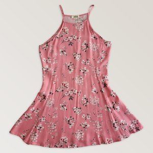Pink Summer Floral Sleeveless Dress, Rayon Lightweight Sundress, Size S